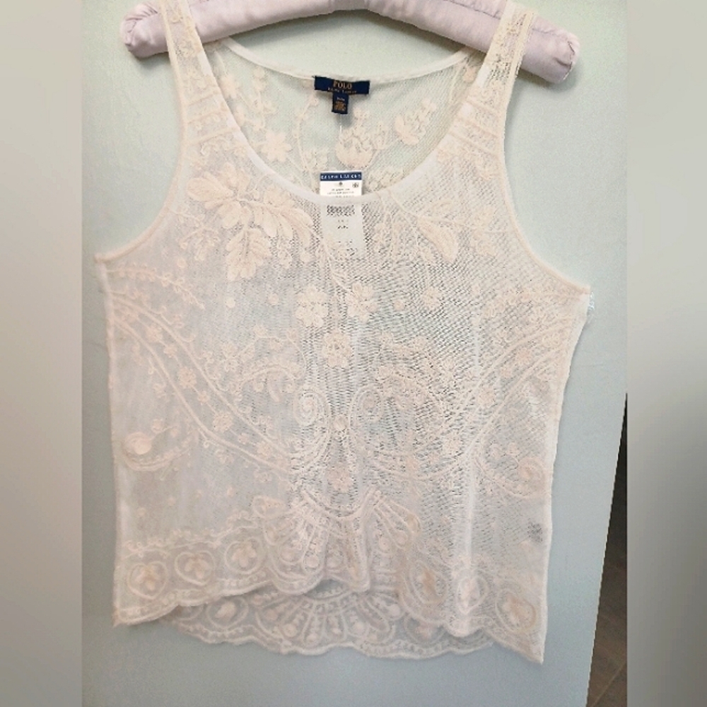 Polo Ralph Lauren Cream Color Embroidered Lace Top   ‎ Size M    NWT